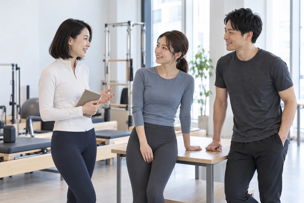 生成イメージ：3人がスタジオ内で対話する、チームのイメージ